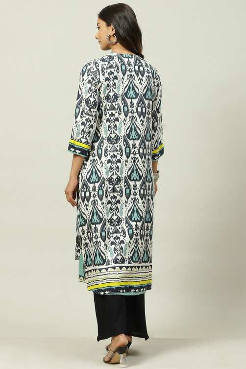 Black And Teal Rayon Printed Kurta with Jacket image number 4