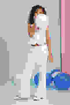 White Cotton Schiffli Crop Top & Pants Set image number 6