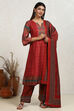 Orange Pashmina Machine Embroidery Unstitched Suit Set image number 6