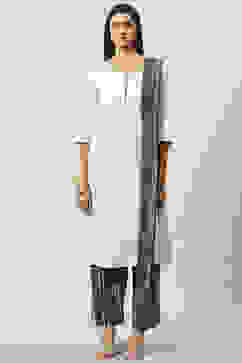 Off White Straight Kurta Palazzo Suit Set image number 7