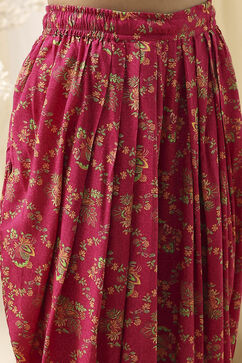 Fuchsia Viscose Floral Printed Peplum Suit Set image number 2