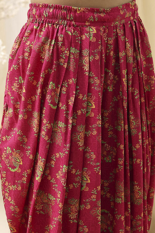Fuchsia Viscose Floral Printed Peplum Suit Set image number 2