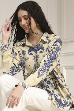 Off-White and Blue Printed Relaxed Fit Shirt image number 5