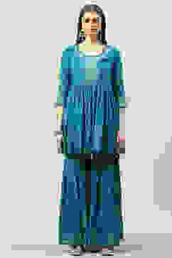 Teal Blue Cotton Anarkali Kurta Garara Suit Set image number 8