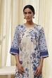 Off-White and Blue Cotton Straight Suit Set image number 1