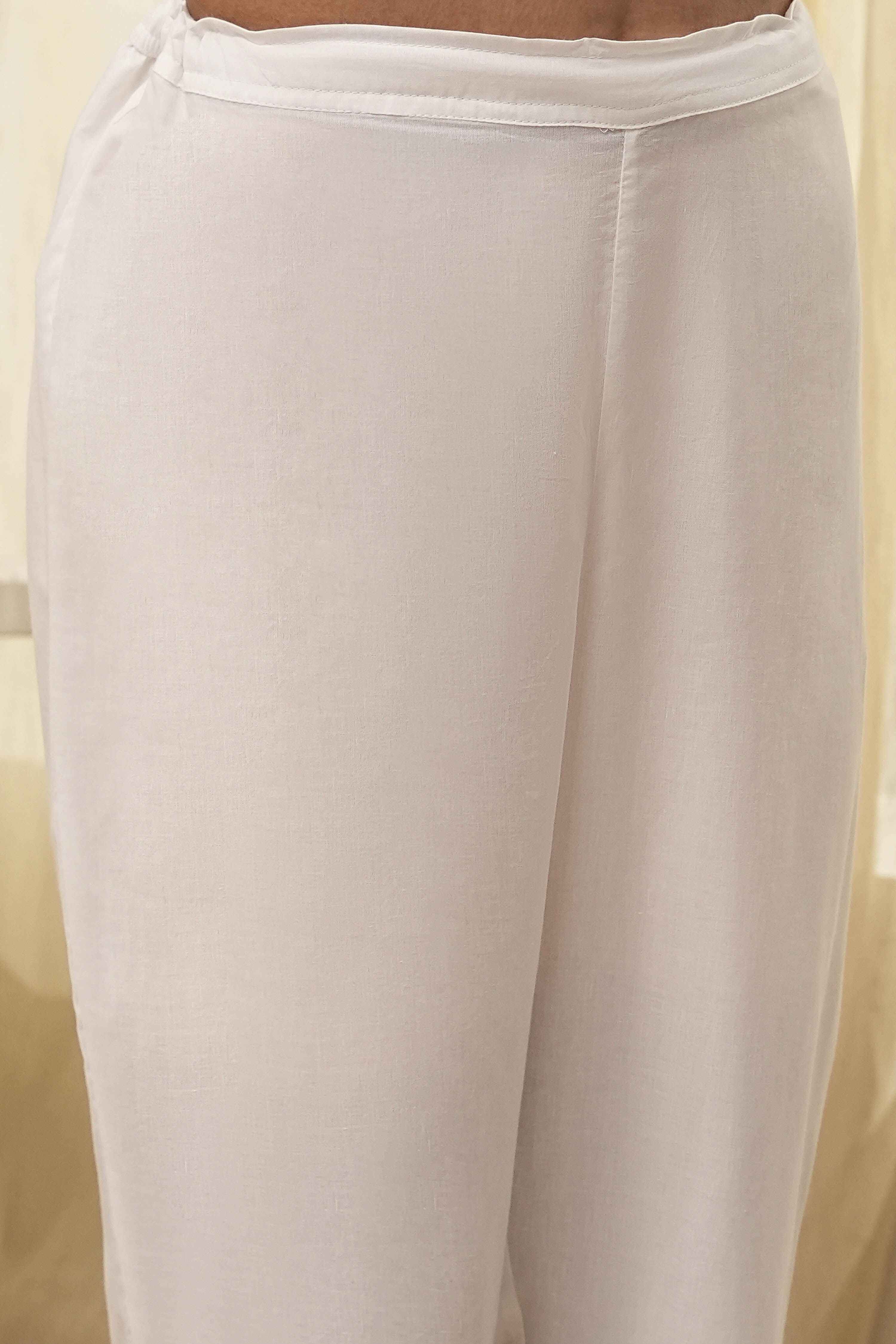 Off-White and Pink Cotton Straight Suit Set image number 2