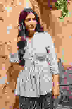 Charcoal Rayon Asymmetric Printed Kurta Set image number 7