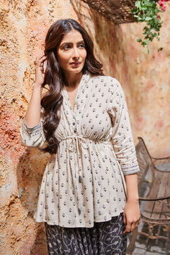 Charcoal Rayon Asymmetric Printed Kurta Set image number 7