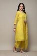 Lime Yellow Cotton Silk Straight Kurta Palazzo Suit Set image number 6
