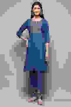 Blue Rayon Straight Kurta Pant 2 Piece Set image number 6