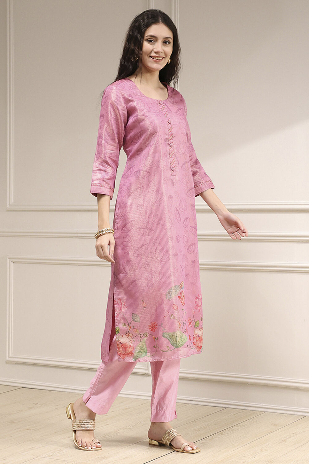 Pink Cotton Printed Unstitched Suit Set image number 6