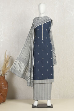 Blue Cotton Woven Unstitched Suit Set image number 4