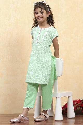 BIBA Lemon Yellow Printed Cotton A Line Kurta Set in Lemon Yellow