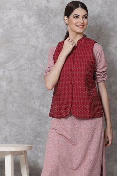 Wine Straight Art Silk Printed Jacket image number 5