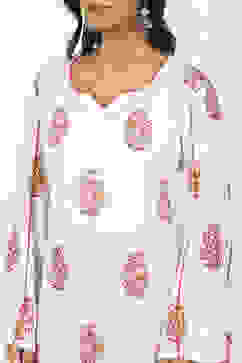 Red Cotton Hand Block Print Unstitched Suit Set image number 2