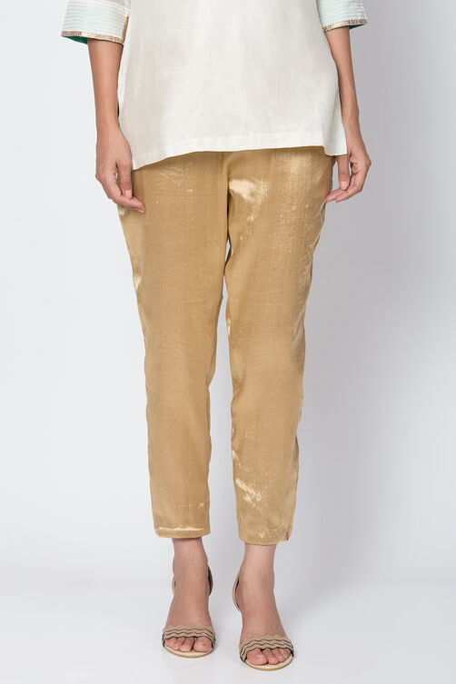 Gold Cotton Blend Yarndyed Pant image number 1