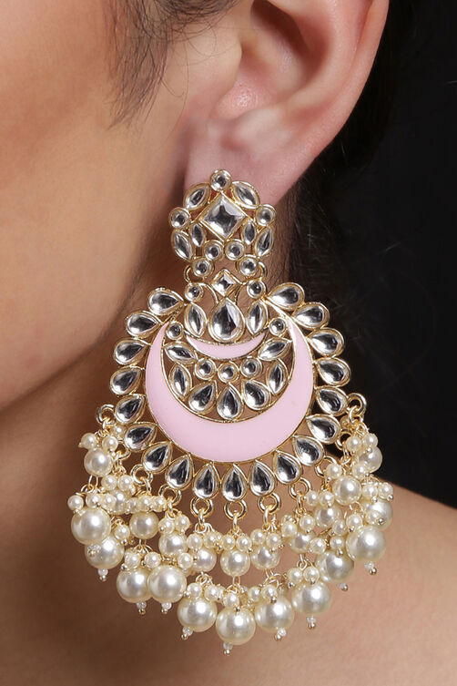 Pink stone with pearl and rose gold finish image number 1