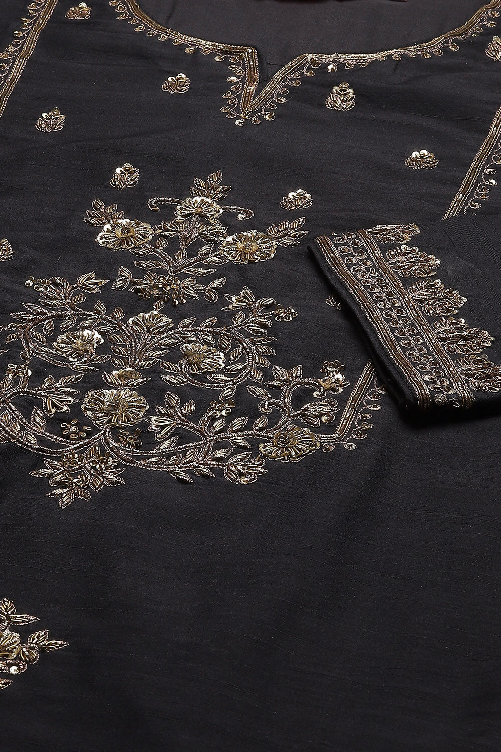 Black Poly Viscose A-Line Kurta Slim Pant Suit Set image number 1