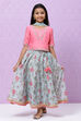 Pink And Turq Straight Poly Cotton Girls Lehenga Set image number 4