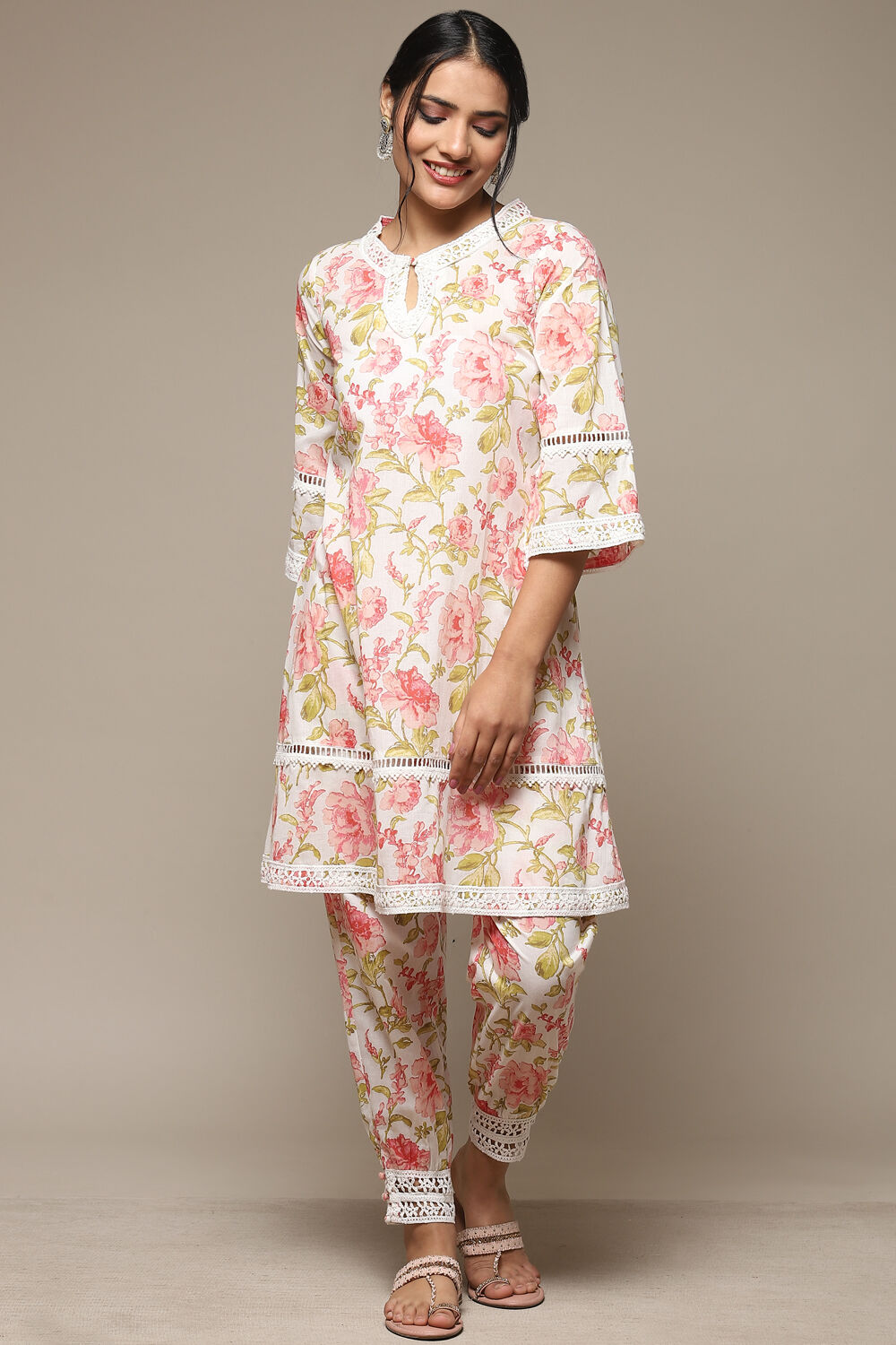 Pink Cotton Floral Straight Co-ord Set image number 0