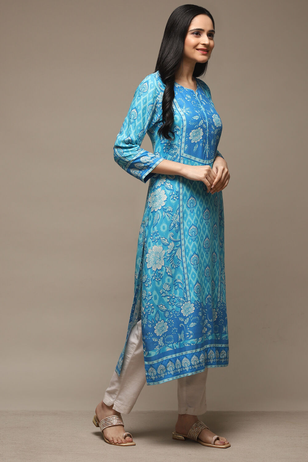 Orange LIVA Straight Printed Kurta image number 3