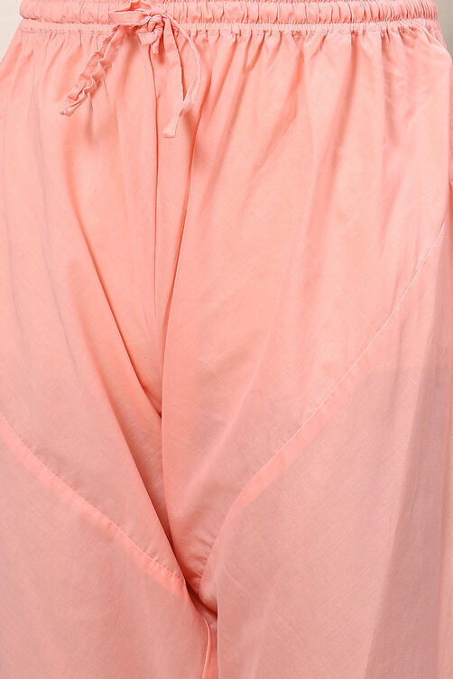 Pink Cotton A-Line Kurta Churidar Suit Set image number 3