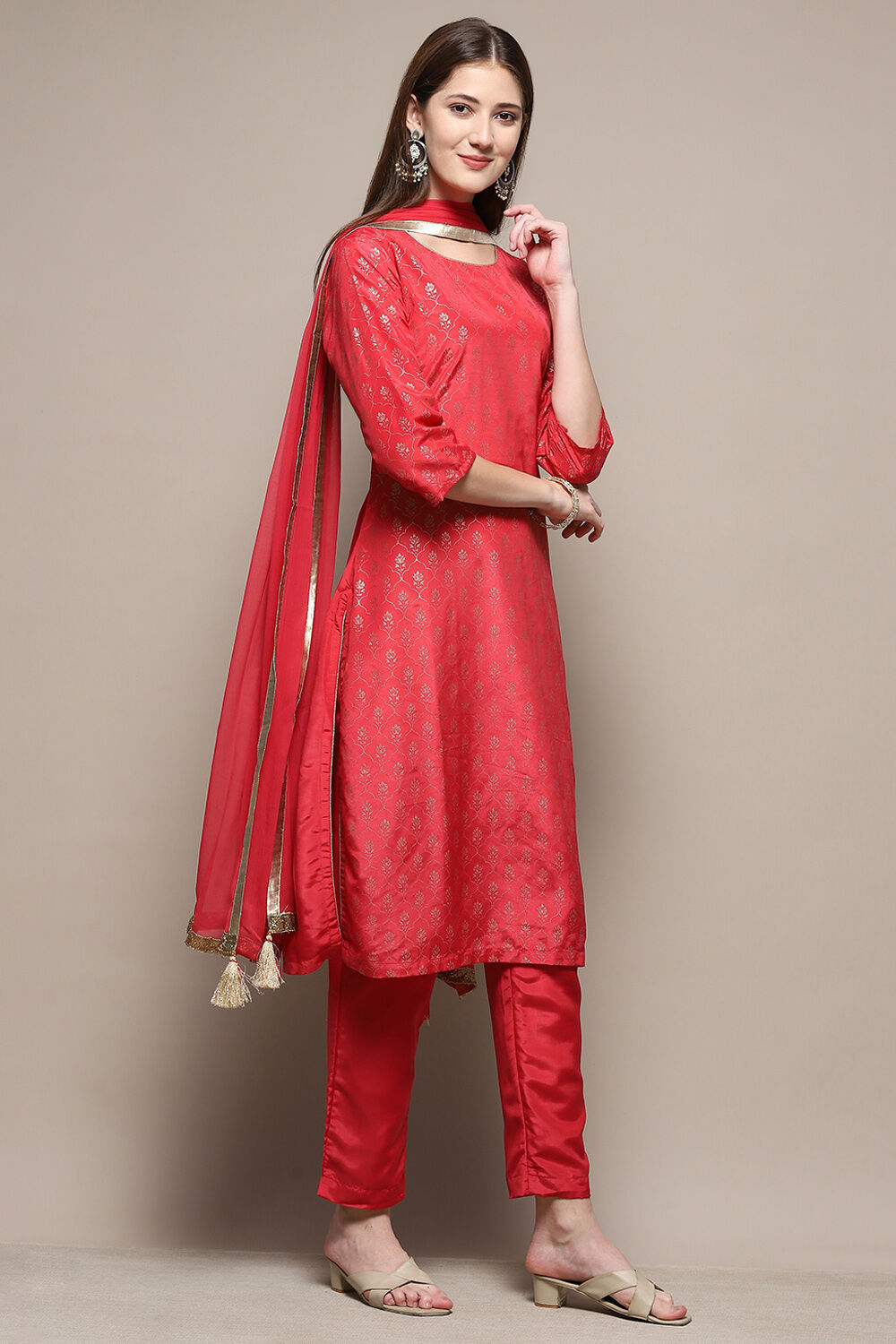 Dark Navy Art Silk Straight Kurta Slim Pants Suit Set image number 6