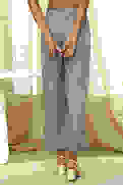 Dull Blue Solid Straight Palazzo image number 4