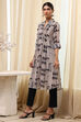 Grey Printed Pleated A-Line Kurta image number 2
