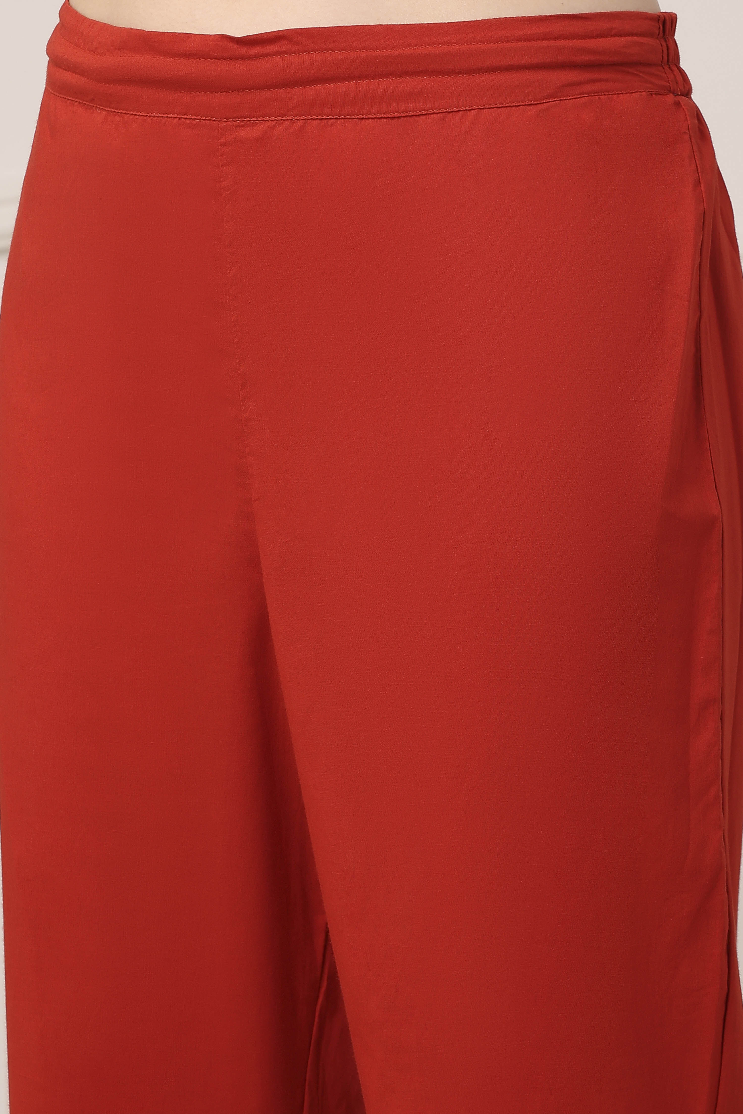 Red Poly Chanderi Straight Suit Set image number 2