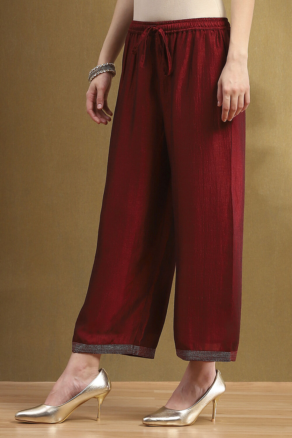 Red Polyester Straight Palazzo Pants image number 2
