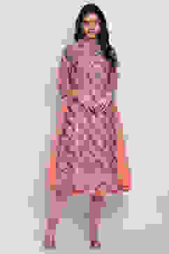 Peach Art Silk A-Line Kurta Churidar Suit Set image number 0