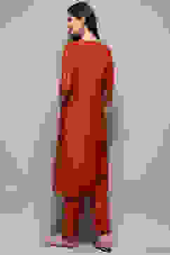 Maroon Viscose Straight Kurta Regular Pant Suit Set image number 5