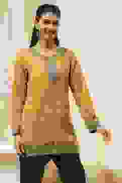 Mustard Yellow Printed Straight Short Kurta image number 6