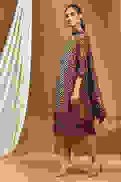 Beige and Black Modal Printed Straight Suit Set image number 2