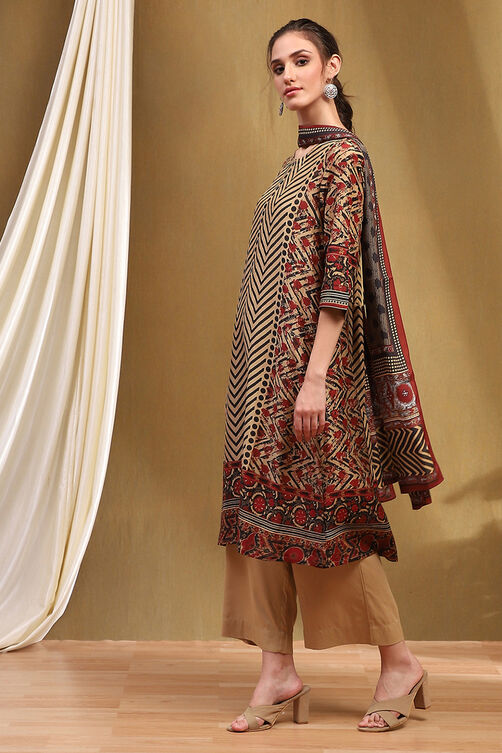Blue Modal Geometric Printed Straight Suit Set image number 2
