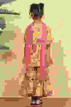 Yellow Cotton Printed Kalidar Sharara Suit Set image number 4