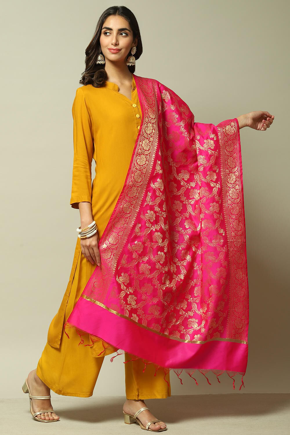 Fuschia Art Silk Yarndyed Dupatta image number 0