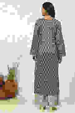 Dark Blue Cotton Printed Unstitched Suit Set image number 5