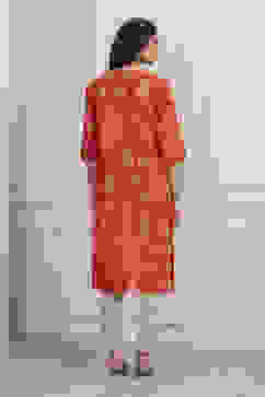 Orange Cotton Straight Kurta image number 3