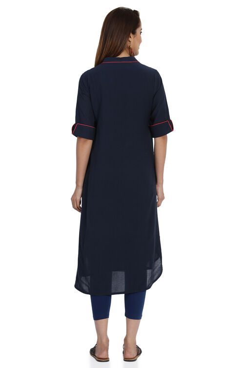 Red A-Line Cotton Viscose Solid Kurta image number 5