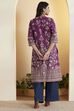 Purple Cotton Floral Printed Straight Kurta image number 4