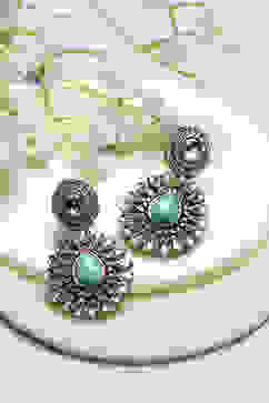 Turquoise Gold-Plated Kundan Studded Danglers image number 0