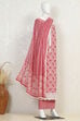 Pink Tissue Screen Print Unstitched Suit Set image number 4
