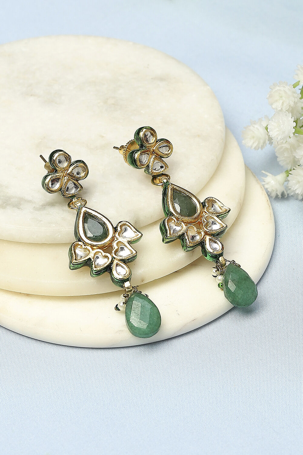 Green Kundan Festive Drop & Danglers image number 0