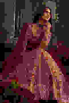 Berry Red Zari Embroidered Lehenga Set image number 0