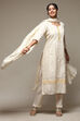 Off White Cotton Schiffly Unstitched Suit Set image number 1