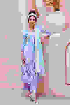 Aqua Blue Cotton Gathered Suit Set image number 8