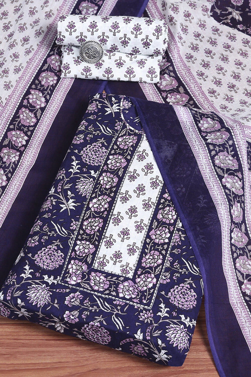 Assorted Cotton Hand Block Print Unstitched Suit Set image number 0