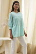 Aqua Cotton Straight Shirt-Style Short Kurta image number 4